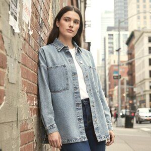Hudson L Denim Button-up Shacket Oversized Boyfriend Fit Cotton Shirt Jacket Top